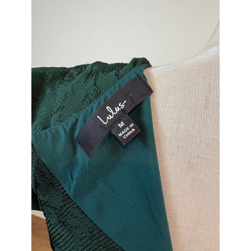 Lulus Sophisticated Soirée Jacquard Dress Womens M Green Cutout Wedding Guest - Picture 8 of 8